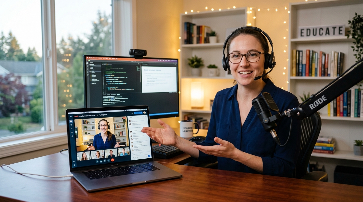 Instructor teaching online course on CourseSpire